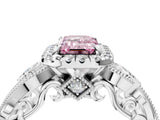 White gold Fancy Pink Emerald Cut Diamond Halo Ring with Milgrain Pavé Band and Four-Prong Setting_53