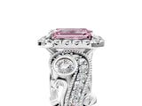 White gold Fancy Pink Emerald Cut Diamond Halo Ring with Milgrain Pavé Band and Four-Prong Setting_54