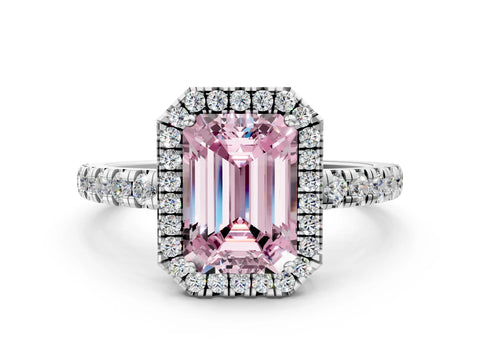 White gold Fancy Pink Emerald Cut Diamond Halo Ring with Pavé Band and Four-Prong Setting_12