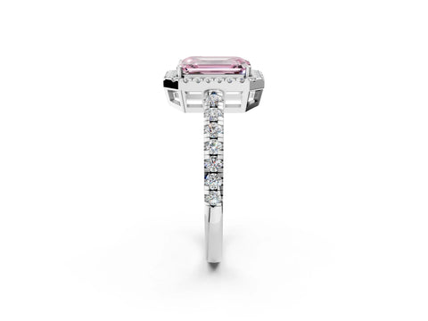 White gold Fancy Pink Emerald Cut Diamond Halo Ring with Pavé Band and Four-Prong Setting_2