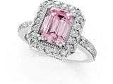White gold Fancy Pink Emerald Cut Diamond Halo Ring with Pavé Band and Prong Setting_1