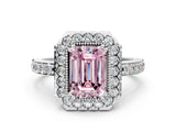 White gold Fancy Pink Emerald Cut Diamond Halo Ring with Pavé Band and Prong Setting_12