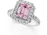 White gold Fancy Pink Emerald Cut Diamond Halo Ring with Pavé Band and Prong Setting_13