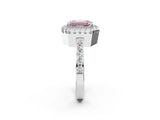 White gold Fancy Pink Emerald Cut Diamond Halo Ring with Pavé Band and Prong Setting_14