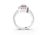 White gold Fancy Pink Emerald Cut Diamond Halo Ring with Pavé Band and Prong Setting_15