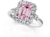 White gold Fancy Pink Emerald Cut Diamond Halo Ring with Pear Side Stones and Prong Setting_77