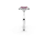 White gold Fancy Pink Emerald Cut Diamond Halo Ring with Pear Side Stones and Prong Setting_77