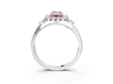 White gold Fancy Pink Emerald Cut Diamond Halo Ring with Pear Side Stones and Prong Setting_78