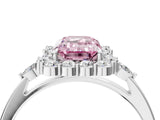White gold Fancy Pink Emerald Cut Diamond Halo Ring with Pear Side Stones and Prong Setting_80
