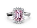 White gold Fancy Pink Emerald  Cut Diamond Halo Ring with Round Brilliant Halo and Solitaire Band_87