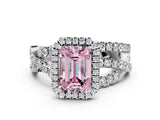 White gold Fancy Pink Emerald Cut Diamond Halo Ring with Round Split Shank and Prong Setting_66