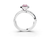 White gold Fancy Pink Emerald Cut Diamond Halo Ring with Round Split Shank and Prong Setting_69