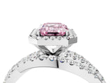 White gold Fancy Pink Emerald Cut Diamond Halo Ring with Round Split Shank and Prong Setting_70