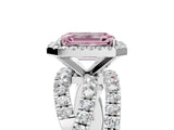 White gold Fancy Pink Emerald Cut Diamond Halo Ring with Round Split Shank and Prong Setting_71