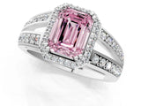 White gold Fancy Pink Emerald Cut Diamond Halo Ring with Split Shank Pavé Band and Four-Prong Setting_13