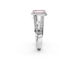 White gold Fancy Pink Emerald Cut Diamond Halo Ring with Split Shank Pavé Band and Four-Prong Setting_14