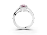 White gold Fancy Pink Emerald Cut Diamond Halo Ring with Split Shank Pavé Band and Four-Prong Setting_15