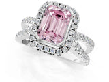 White gold Fancy Pink Emerald Cut Diamond Halo Ring with Split Shank Pavé Band and Prong Setting_80