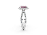 White gold Fancy Pink Emerald Cut Diamond Halo Ring with Split Shank Pavé Band and Prong Setting_81