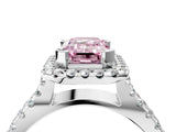 White gold Fancy Pink Emerald Cut Diamond Halo Ring with Split Shank Pavé Band and Prong Setting_83