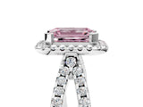 White gold Fancy Pink Emerald Cut Diamond Halo Ring with Split Shank Pavé Band and Prong Setting_84
