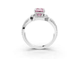 White gold Fancy Pink Emerald Cut Diamond Halo Ring with Split Shank and Bezel Accents and Four-Prong Setting_3