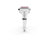 White gold Fancy Pink Emerald Cut Diamond Halo Ring with Split Shank and Bezel Accents and Prong Setting_2