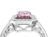 White gold Fancy Pink Emerald Cut Diamond Halo Ring with Split Shank and Bezel Accents and Prong Setting_4