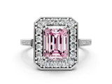 White gold Fancy Pink Emerald Cut Diamond Halo Ring with Split Shank and Four-Prong Setting_43