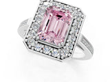 White gold Fancy Pink Emerald Cut Diamond Halo Ring with Split Shank and Four-Prong Setting_44