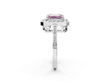 White gold Fancy Pink Emerald Cut Diamond Halo Ring with Split Shank and Four-Prong Setting_45