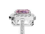 White gold Fancy Pink Emerald Cut Diamond Halo Ring with Split Shank and Four-Prong Setting_48