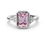 White gold Fancy Pink Emerald Cut Diamond Halo Ring with Tapered Band and Four-Prong Setting_19