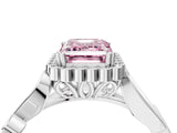 White gold Fancy Pink Emerald Cut Diamond Halo Ring with Vintage Split Shank and Four-Prong Setting_100
