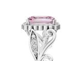 White gold Fancy Pink Emerald Cut Diamond Halo Ring with Vintage Split Shank and Four-Prong Setting_101