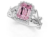 White gold Fancy Pink Emerald Cut Diamond Halo Ring with Vintage Split Shank and Four-Prong Setting_110