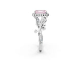 White gold Fancy Pink Emerald Cut Diamond Halo Ring with Vintage Split Shank and Four-Prong Setting_111