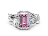 White gold Fancy Pink Emerald Cut Diamond Halo Ring with Vintage Split Shank and Four-Prong Setting_121
