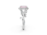 White gold Fancy Pink Emerald Cut Diamond Halo Ring with Vintage Split Shank and Four-Prong Setting_123