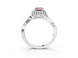 White gold Fancy Pink Emerald Cut Diamond Halo Ring with Vintage Split Shank and Four-Prong Setting_124
