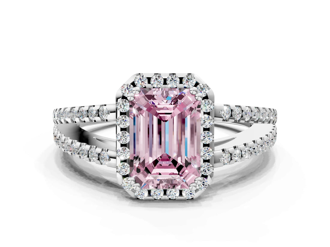 White gold Fancy Pink Emerald Cut Diamond Halo Split Shank Engagement Ring_51