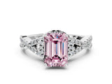 White gold Fancy Pink Emerald Cut Diamond  Halo Twist Band Solitaire Prong Setting Ring_15