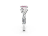 White gold Fancy Pink Emerald Cut Diamond  Halo Twist Band Solitaire Prong Setting Ring_17