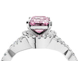 White gold Fancy Pink Emerald Cut Diamond  Halo Twist Band Solitaire Prong Setting Ring_28