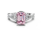 White gold Fancy Pink Emerald Cut Diamond  Halo Twist Band Solitaire Prong Setting Ring_35