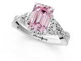 White gold Fancy Pink Emerald Cut Diamond  Halo Twist Band Solitaire Prong Setting Ring_58