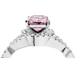 White gold Fancy Pink Emerald Cut Diamond  Halo Twist Band Solitaire Prong Setting Ring_61