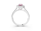 White gold Fancy Pink Emerald  Cut Diamond Milgrain Floral Halo Engagement Ring with Pavé Band_18