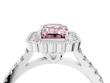 White gold Fancy Pink Emerald  Cut Diamond Milgrain Floral Halo Engagement Ring with Pavé Band_19