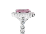 White gold Fancy Pink Emerald  Cut Diamond Milgrain Floral Halo Engagement Ring with Pavé Band_20